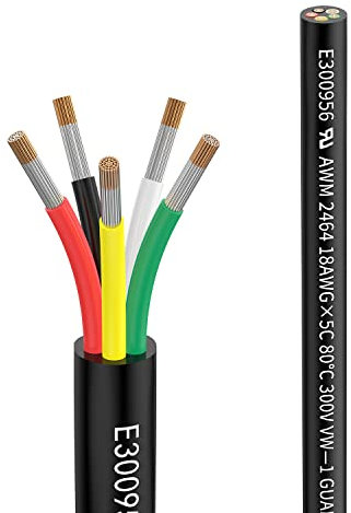 18awg 5×0,75mm² 10meter Elektrischer Kabel 5 adrig Verlängerungskabel UL2464 5V/12V/24V/300V Sauerstofffreies mehrlitziges verzinntes Kupferkabel Landschafts Draht LED Lampen im Automobil im Freien…