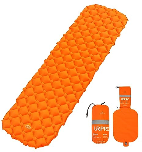 URPRO Materassino ad aria per materassino da campeggio - Gonfiabile Ultraleggero Design ergonomico Tappetino Airpad compatto Zaino in spalla Escursionismo Attività all'aperto Arancione