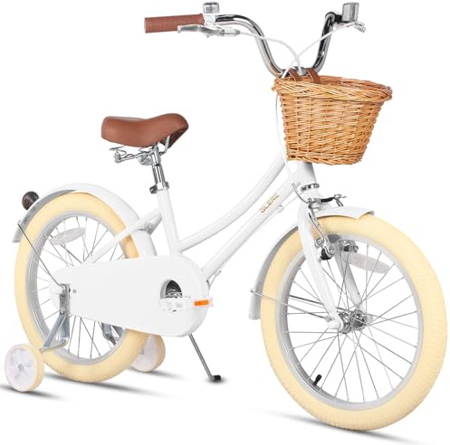 Glerc 18 pollici bambini ragazze bici per 5 6 7 8 anni bambine stile retrò vintage con cestino ruote di formazione e campanello, pesca, bianco