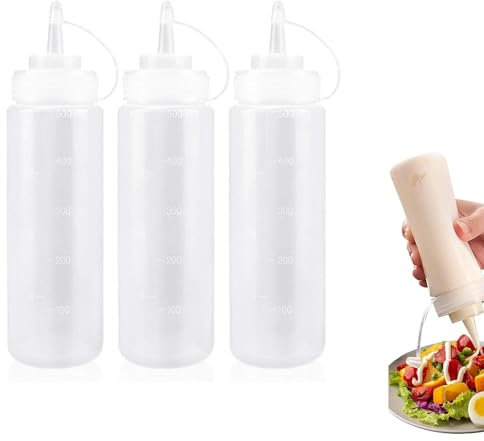 Neylokfen Quetschflasche 3 Stück 500ml Quetschflasche Mit Kappen Squeeze Flasche für Ketchup, Grill, Saucen, Sirup, Dressings (3 Stück 500ml)