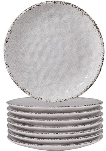 ZAROCRUS Farmhouse Melamine 6 Inch Appetizer plate, Small Serving Dinnerware/Snack/Party/Kitchen/Dinner/Dessert Plates, Set of 8, White