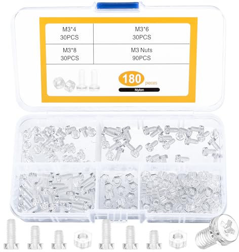 Kit 180 Piezas M3 Tornillos y Tuercas, Set Cabeza Cilíndrica de Acrílico Transparente con Cabeza Phillips para Máquina
