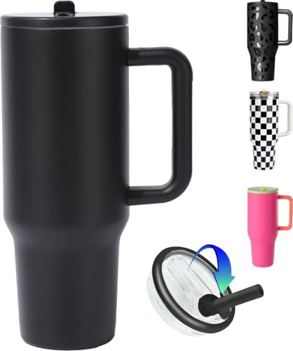 ZHUIYIWIN Tumbler with Folding Straw and Handle, Water Bottle Coffee Cup Travel Mug for Cold or Hot Drinks, Double Wall Stainless Steel Vacuum Insulated Tumbler (Black, 890 ml)