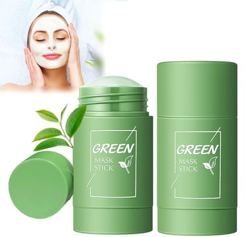 2pcs Green Stick Mask, Green Tea Cleansing Mask, Eliminación de Puntos Negros y Limpieza Profunda Poros, Mascarilla Limpiadora Facial, Regula el Equilibrio Entre Agua y Aceite, Hidratar Piel