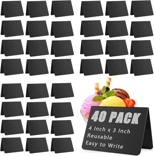 Abaigeal 40 st mini svarta tavlan skyltar 10 x 7,5 cm matetiketter för festbuffé liten griffeltavla skylt bord skrivtavla skylt för bröllopsfest buffé födelsedagar bageri mini svart tavla