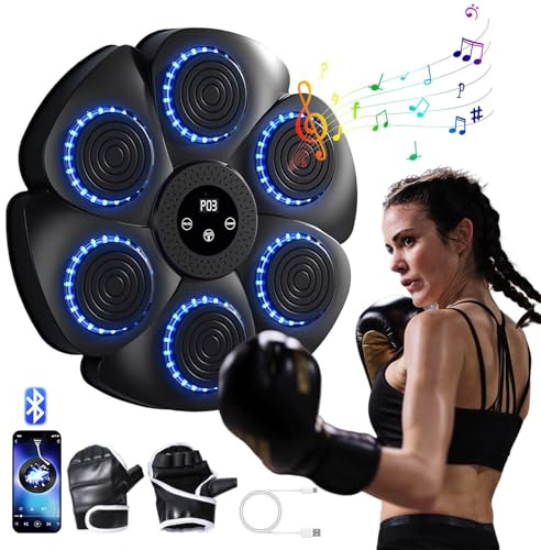 PZCC Machine à Boxe Musicale, 2024 Nouvelle Machine de Boxe Murale Intelligente -Bluetooth avec Gants de Boxe Adultes Enfants, 9 Le Mode de Vitesse et de décompte (Noir)