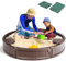 SOARS Sandkasten mit Abdeckung, runder Sandbox 3 Ecksitzen & Bodenauskleidung, Sandkist für Hinterhof, Strand, Garten