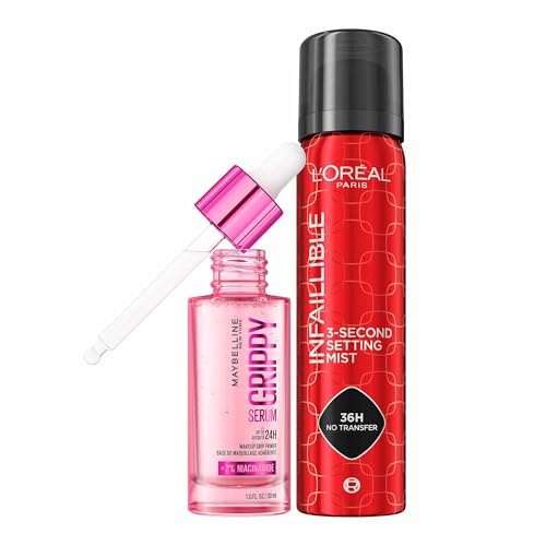 L'Oréal Paris Setting Spray x Maybelline Grippy Serum Primer Makeup Duo Bundle, Ultra-Blendable Primer, Non-sticky Setting Spray, to Grip and Lock your Look
