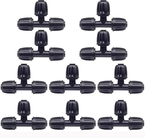 10 Pezzi Connettori a T da 16mm per Irrigazione a Goccia,Raccordi per irrigazione a Goccia Raccordi a T per Tubi, Adattatore a 3 Vie in Plastica Durevole,per Giardinaggio, Agricoltura e Serre
