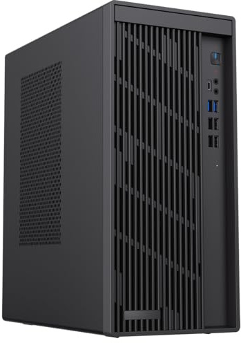 CiT Workstation Office PC Case – Micro-ATX/Mini-ITX Support – 80mm PWM Fan Pre-Installed – USB Type-C 3.2 Gen2, 4 x USB 2.0, 2 x USB 3.0 – Business Workstation Case | Black