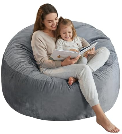 3 Ft Large Bean Bag Chairs for Adults/Teens with Memory Foam Filling, Comfy Bean Bag Sofa with Filler Included, Soft Dutch Velvet Fabric Beanbags,3 Foot, Grey