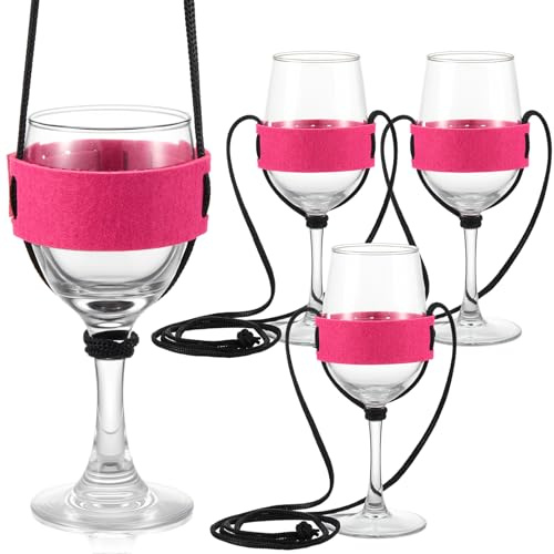 Hestya 4 Piezas Portavasos de Fieltro para Colgar Portavasos Portátil para Festivales Soporte Colgante Ajustable para Copas Para Fiestas Cumpleaños Navidad y Picnics(Rojo Rosa)