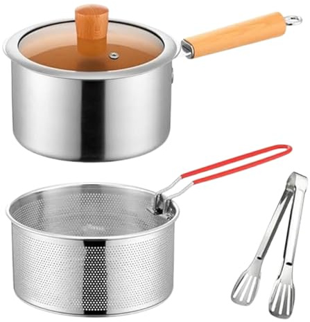 Hiemible Marmite de Friture avec et Couvercle - Marmite Friteuse avec,Passoire à Huile en Acier Inoxydable pour Cuisine Frites Poulet Poisson Fruits de Mer