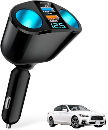 Cargador de Coche Encendedor de Cigarrillos 120W, 12V/24V USB C QC3.0 & PD, Cargador Mechero USB Carga Rapida, Adaptador de Encendedor con Voltímetro LED para SUV/Ttruck/RVs