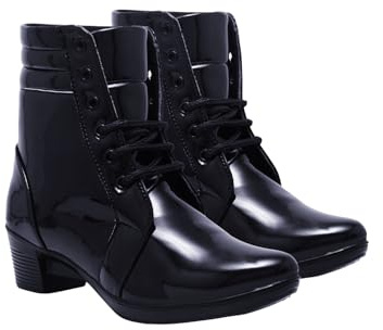 Shoetopia Botines de charol para mujer, elegantes botas de tacón de bloque con cierre de cordones para calzado casual y de fiesta