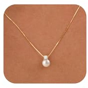 WFYOU Silver Gold Pearl Necklaces for Women 14K Gold Plated Dainty Necklace