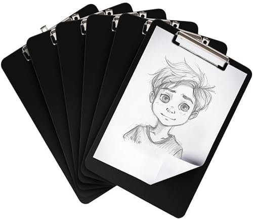 BELLE VOUS Klemmbrett A4 mit Klammer aus schwarzem Kunststoff (6 Stück) – 22,5 x 31,5 cm – stabiler Notizblockhalter mit niedrigem Profil – Dokumentenhalter, Briefe und Memos für Zuhause und Büro