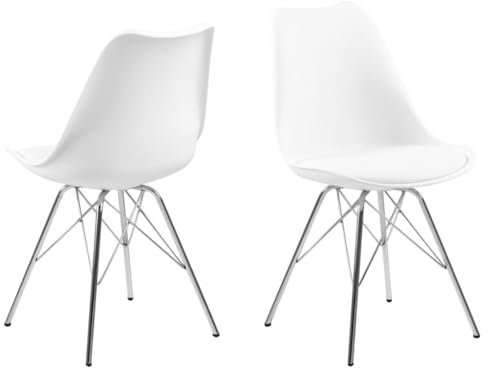 AC Design Furniture Emanuel Esszimmerstühle 4er Set, B: 48,5 x H: 85,5 x T: 54 cm, Weiß/Chrom, PU/Metall, 4 Stk