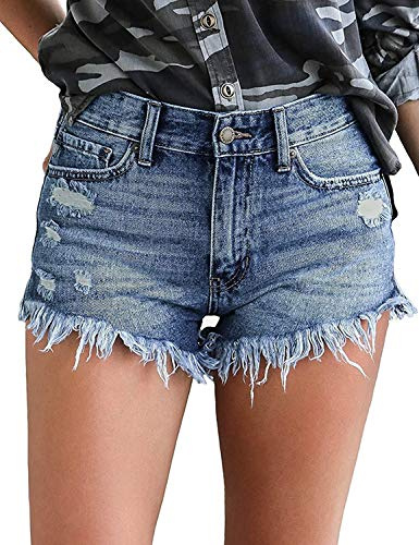 Uni-Wert Short Femme Jean Taille Haute Déchiré Tassel Denim Pantalon Court Bermudas Vintage Short en Denim Sexy Été Jeans Shorts