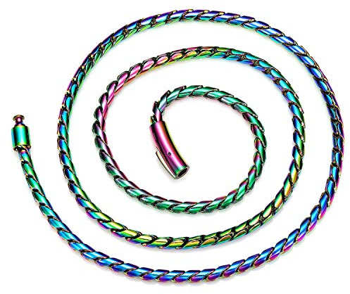 ROWIN&CO Färgkedja av rostfritt stål • Män kvinnor regnbågshalsband • Hip Hop smycken Miami kubansk kedja 45–88 cm | 5 mm • Personlighet länkkedja pansarkedja., Rostfritt stål, Stål
