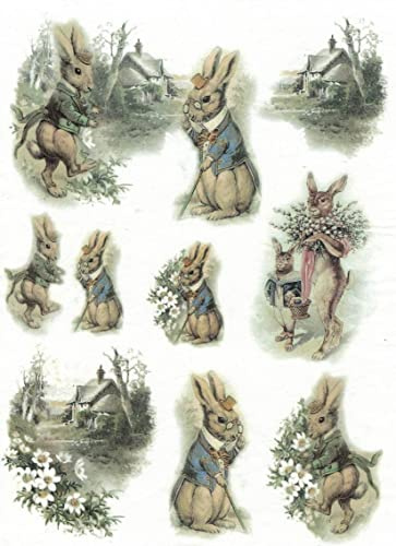 Zita`s Creative Rispapper A3 – Bunny Village. Motiv-halmmilke, halmsidenpapper, decoupage papper