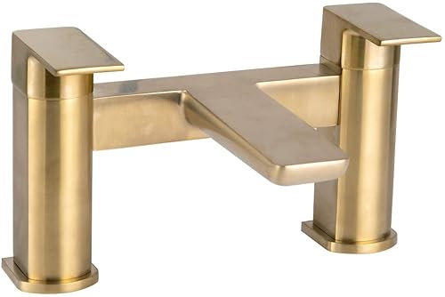 KEDWILL® Bath Filler Mixer Tap Faucet Bathroom Bathtub Sink Hot and Cold Solid Brass Modern Double Lever Handle Brushed Brass Gold