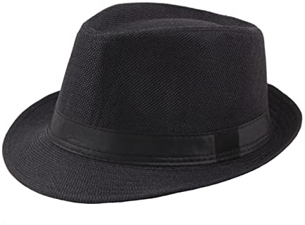 Chapeaux Fedora à Bord Court pour Hommes 1920 Gangster Chapeau de Style Vintage avec Bandes Noires 8 Couleur Unie Taille Unique