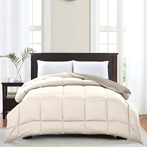 INTRECCI Piumino 4 Stagioni Bicolore Reversibile, Piumone Interno Double Face Anallergico, disponibile in più Colori e Misure (Matrimoniale 250x200 cm, Tortora/Panna)