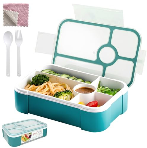 twirush Lunchbox, 1100ml Auslaufsichere Stapelbare Bento Box für Kinder & Erwachsene, Brotdose Kinder mit 5 Fächern, Vesperdose für Kindergarten & Schule,Jausenbox Brotdose für Picknick Arbeit Reisen