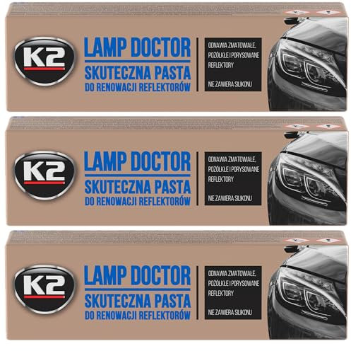 K2 Pulimento Restaurador de Faros Pasta Regeneradora para Faros Pulido Manual o con Pulidora Pack de 3 Lamp Doctor 60g
