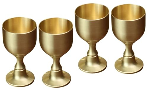 Mikinona 4 Pz bicchiere da vino in ottone calice in stile europeo coppa delle offerte tazza di vino retrò tazza buddista da tavolo coppa per offerte in metallo Lega di rame Golden