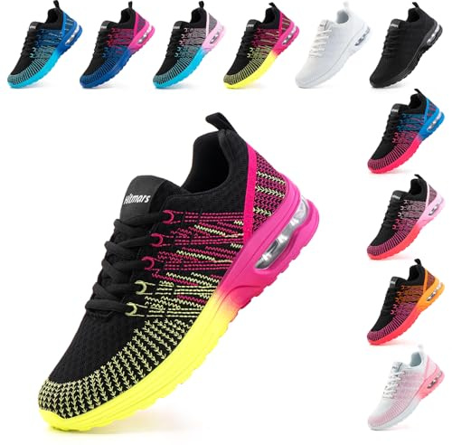 Scarpe da Ginnastica Donna Scarpe da Running Corsa Camminata Respirabile Basse Mesh Platform Sneakers Sport Running Jogging Shoes Viola-Giallo 40