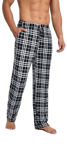 Dosieyeo Pyjamasbyxor, herr, långa, lätta, luftiga pyjamasbyxor med fickor, lediga loungebyxor med elastiskt midjeband, fritidsbyxor, storlek M, 3XL