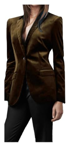 Blazer de terciopelo para mujer, chaqueta de oficina para mujer, chaqueta de negocios con un botón para invierno, boda, graduación, chaqueta cálida para mujer, café, M