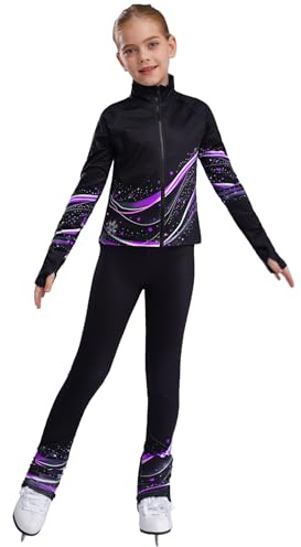 HULIJA Kinder Mädchen Sport Kleidung Set Eiskunstlauf Jacke Leggings Trainingsanzug Sportjacke Slim Lang Hose Jogginganzug Violett 134-140