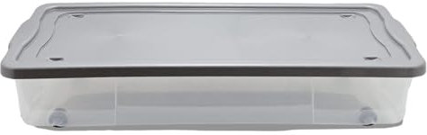 SIDSONS 47L Underbed Storage Box With Lid - Set of 1 Under Bed Space Saver With Wheels - Portable Clothes Organizer - Large Transparent Container - Nestable & Stackable Multipurpose Flat Clear Boxes