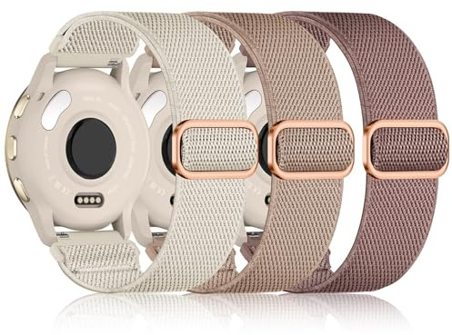 Wizvv 3 stycken armband kompatibla med Garmin Venu 2S/Venu 3S/Vivoactive 4S/Vivomove 3S/Forerunner 255S/265S, 18 mm elastiskt band för Garmin Venu 4 41 mm kvinnor och män, 18mm, Nylon
