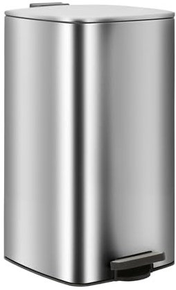 Harbour Housewares 30L Square Stainless Steel Kitchen Pedal Bin - Chrome - 1x Soft Close Large Tall Metal Cupboard Food Waste Recycling Trash Can Dustbin Rubbish Bins with No-Touch Lid Top