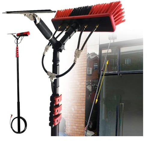 Palo telescopico per la pulizia delle finestre, spazzola alimentata ad acqua con lavavetri, sistema di pulizia per pannelli solari in vetro, 5,4 m, 7,2 m, 9 m, 11 m, sistema di pulizia ad acqua, 9 m