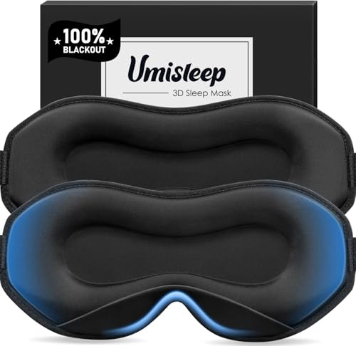 Umisleep 2er Pack Schlafmaske für Seitenschläfer, 100% lichtblockierende 3D-Schlafbrille für Frauen & Herren mit weicher & bequemer Passform und verstellbarem Band, ideal für Reise & Flugzeug