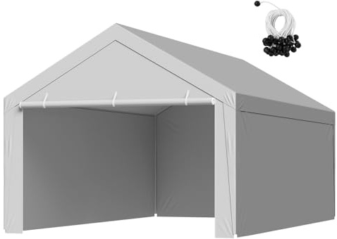 VEVOR Carport Replacement Canopy Cover, 13 x 20 ft Potable Garage Tent Top Tarp with Sidewalls, UV-Resistant & Waterproof, Heavy Duty Car Shelter Tarp with Ball Buggees, Grey, Frame Not Included