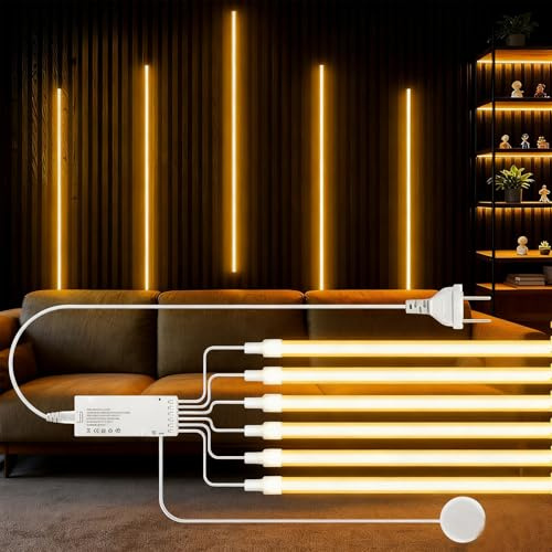 CHNMALITAI Dimmable LED Recessed Lighting Kit,6PCS 24V COB LED Strip Lights,Self-Adhesive Touch Sensor Neon Led Strip Lights 3000K for Wood Slat Wall Panels, Headboards, Under Cabinet
