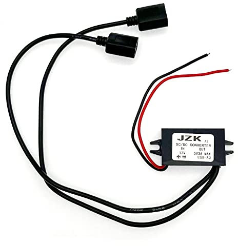 JZK Car Power Converter DC 12V to 5V/ 3A Voltage Converter with Dual USB Adapter Connectors for Phone Charging car Audio Radio etc