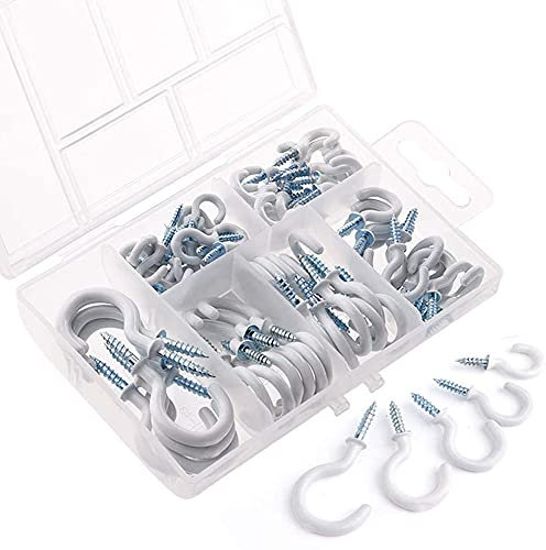 Angelkiss Schraubhaken Vinyl beschichtet Cup Haken, 53 Stück, 5 Größen (Weiß)