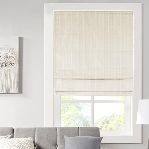 Madison Park Galen Rullgardin, trådlös jalusi, tyggardin, enskild panel för mörkläggning och integritet, energieffektiv, fönstergardin, korflätad, glansig elfenbensvit, 58x 163 cm (B x H)