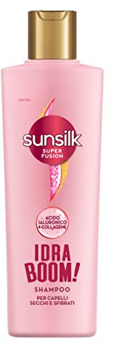 Sunsilk, Shampoo Idra Boom, Shampoo per Capelli Secchi e Sfibrati, Dona Fino a 72h di Idratazione e Effetto Anticrespo, Formula Super Fusion con Acido Ialuronico e Collagene, 220 ml