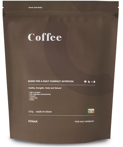FONAN Frullati sostituto pasto e colazione sani per una dieta completa 1,2 kg - Frullati sazianti con vitamine, minerali, carboidrati, proteine in polvere, spirulina e Baobab CAFFE
