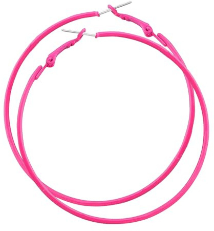 Große Creolen für Damen, 60 mm, Hot Pink, Edelstahl-Creolen, 80er-90er-Jahre, große Retro-Neon-Ohrringe, Party-Ohrringe, Zubehör für Mädchen, Edelstahl, Kein Edelstein