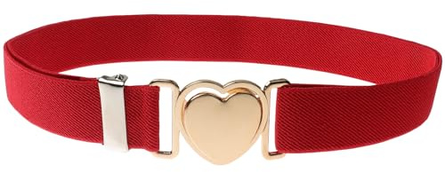 NiceYnn Girls Elastic Belts with Heart Buckle, Toddler Kids Adjustable Stretch Belts, Cute Love Decorative Waistband for Dresses Jumpsuit Trousers Jeans Long Coat Red