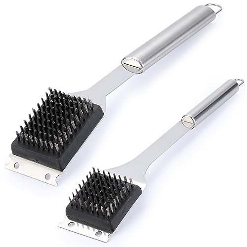 2 Pack Grill Brush and Scraper, 16.5” & 14” Wire BBQ Grill for Outdoor, 304 Stainless Steel Cleaning BBQ Grill Accessories, Safe Grill Cleaner Brush-Ideal for Men/Dad